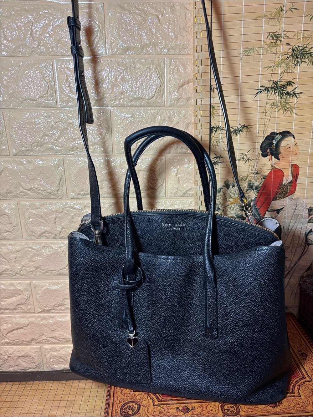 kate spade Black Pebble Leather Tote with Heart Charm - Picture 17 of 17